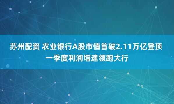 苏州配资 农业银行A股市值首破2.11万亿登顶 一季度利润增速领跑大行