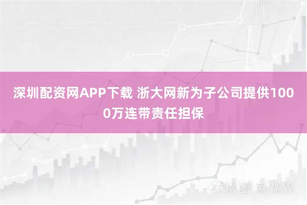 深圳配资网APP下载 浙大网新为子公司提供1000万连带责任担保